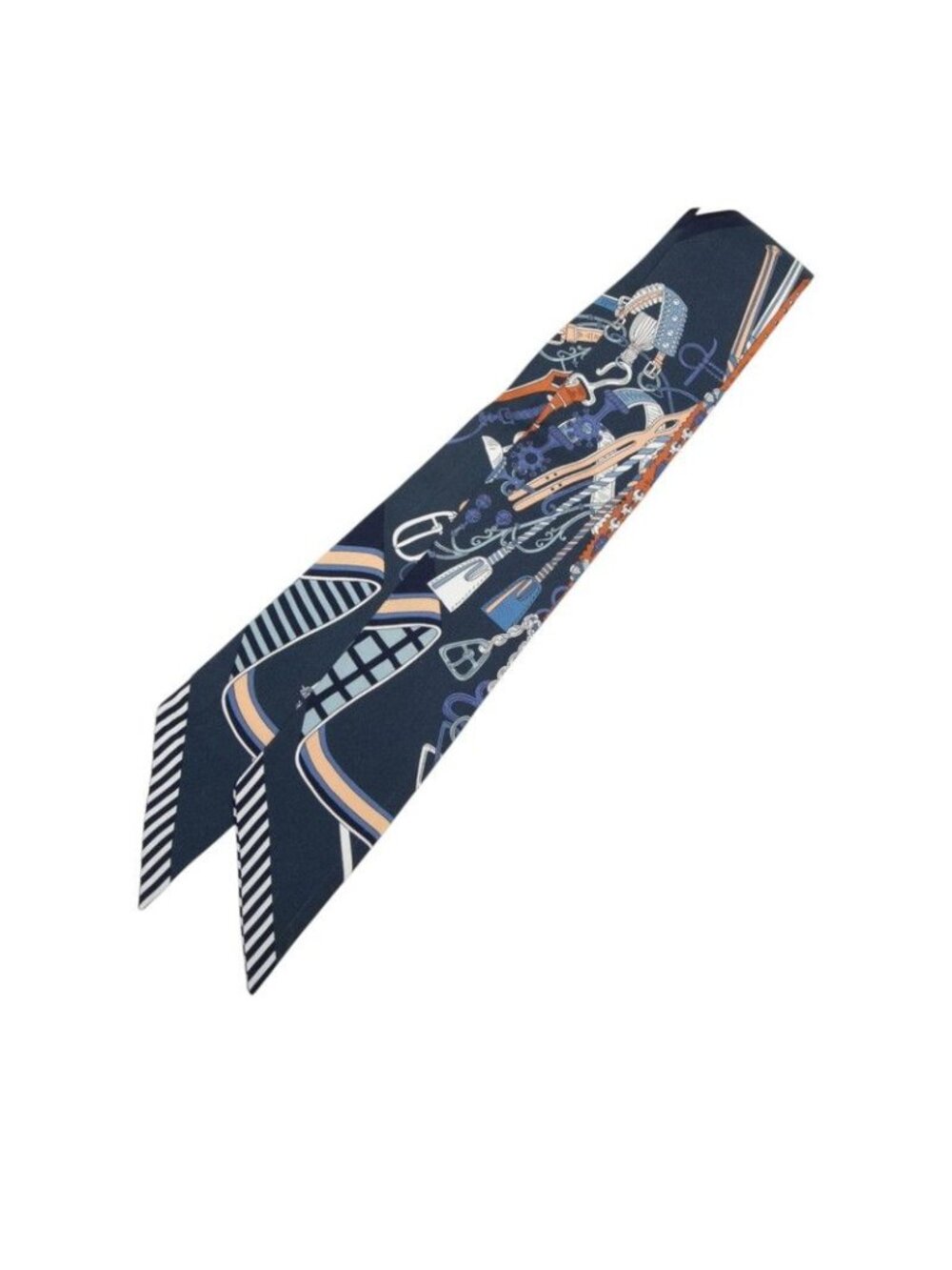 Hermes Twilly Saddlemaker's Bouquet Sellier Scarf Navy Multicolor Silk